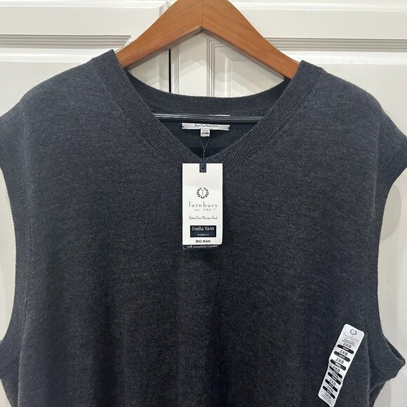 NWT Turnbury Dark Grey 100% Extra Fine Merino Wool Sweater Vest Men's Size 2XB - Picture 1 of 8